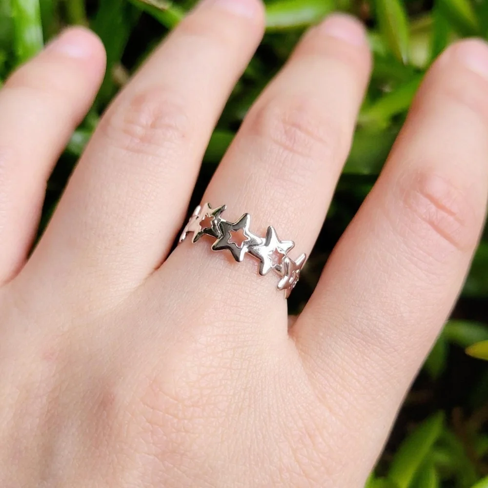 New Classic Silver Simple Dainty Star Ring Band and Toe Ring - Picture 2 of 7